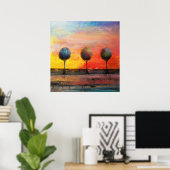 トスカーナの夕焼けの木 ポスター (ホームオフィス)