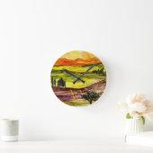 トスカーナの太陽の下で ラウンド壁時計 (ホーム)