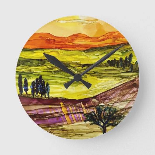 トスカーナの太陽の下で ラウンド壁時計 (正面)