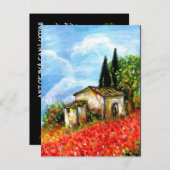 トスカーナの景観赤い花畑のケシ インビテーションポストカード (正面/裏面)