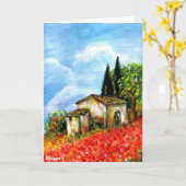 トスカーナの景観赤い花畑のケシ カード (黄色い花)