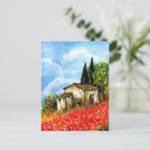 トスカーナの景観赤い花畑のケシ ポストカード (スタンド正面)