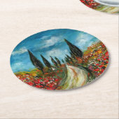 トスカーナの木とケシ ラウンドペーパーコースター (アングル)