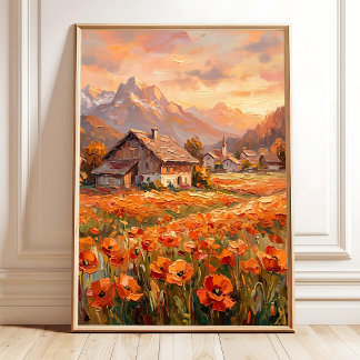 トスカーナの村の絵画 リビングルームの壁用アート ポスター