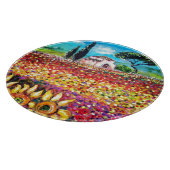 トスカーナの植物/畑,ケシとヒマワリ カッティングボード (角)