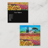 トスカーナの植物/畑，ケシとヒマワリ スクエア名刺 (正面/裏面)