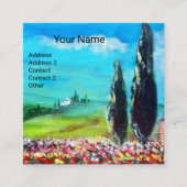 トスカーナの植物/畑，ケシとヒマワリ スクエア名刺 (正面)