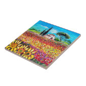 トスカーナの植物/畑,ケシとヒマワリ タイル (側面)