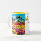 トスカーナの植物/畑,ケシとヒマワリ ツートーンマグカップ (正面左)