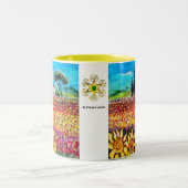 トスカーナの植物/畑,ケシとヒマワリ ツートーンマグカップ (中央)