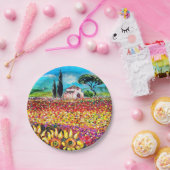 トスカーナの植物/畑,ケシとヒマワリ ペーパープレート (パーティー)