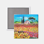 トスカーナの植物/畑,ケシとヒマワリ マグネット (正面/裏面)