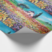 トスカーナの植物/畑，ケシとヒマワリ ラッピングペーパー (角)