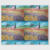 トスカーナの植物/畑，ケシとヒマワリ ラッピングペーパー (フラット)