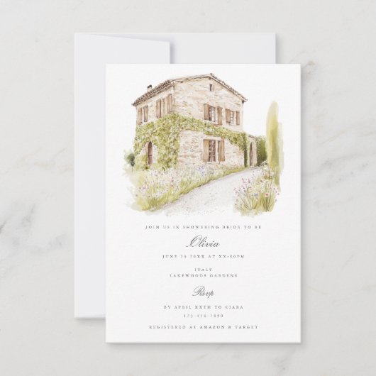トスカーナの水の色イタリアのブライダルシャワー招待 招待状 (正面)