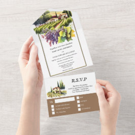 トスカーナの水の色結婚のブドウ畑トスカーナ荘 オールインワン招待状