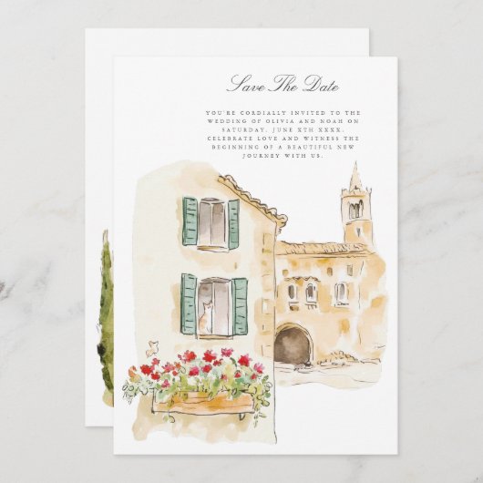 トスカーナの水イタリアン色は日付カードを保存 案内状 (正面/裏面)