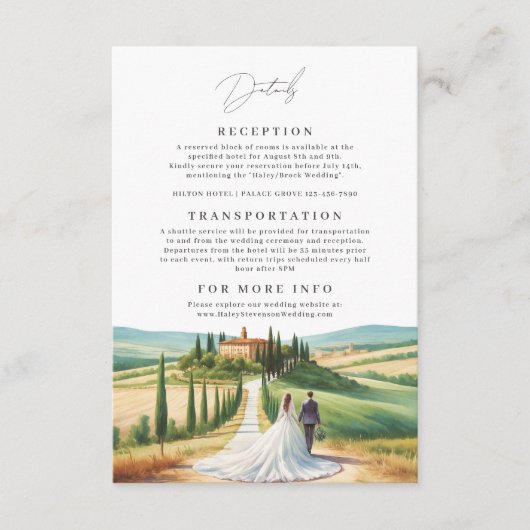 トスカーナの水彩イラストレーション結婚スカイライン エンクロージャーカード (正面)