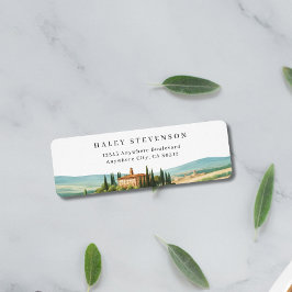 トスカーナの水彩イラストレーション結婚スカイライン ラベル