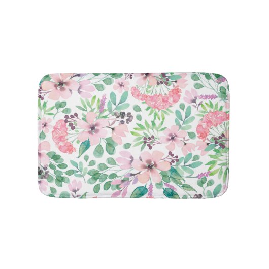 トスカーナの水彩ピンクの花のパターン バスマット (正面)