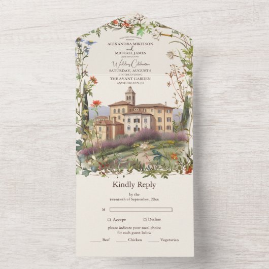 トスカーナの水色イタリアの目的地の結婚式 オールインワン招待状 (内側)