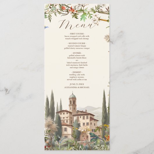 トスカーナの水色イタリアの目的地の結婚式 メニュー (正面)