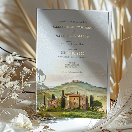 トスカーナの水色イタリアの目的地の結婚式 箔招待状
