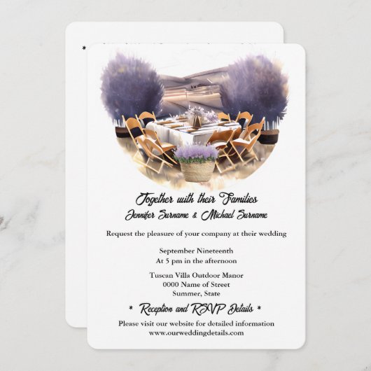 トスカーナの田舎のダイニング結婚夏のブドウ園 招待状 (正面/裏面)