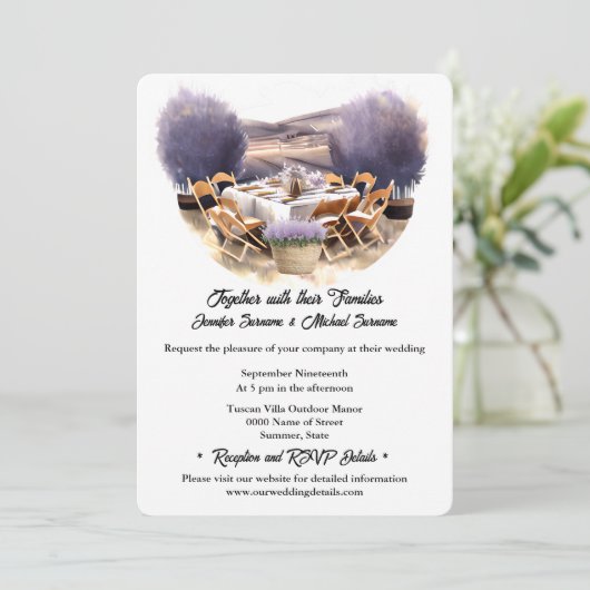 トスカーナの田舎のダイニング結婚夏のブドウ園 招待状 (スタンド正面)