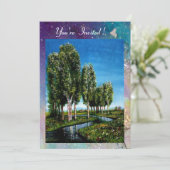 トスカーナの白樺の木々、青緑のきらきら 招待状 (スタンド正面)