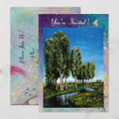 トスカーナの白樺の木々、青緑のきらきら 招待状 (正面/裏面)