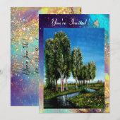 トスカーナの白樺の木々、青緑金がきらきらと 招待状 (正面/裏面)