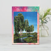 トスカーナの白樺の木, 緑、ピンク、ゴールドのきらめき 招待状 (スタンド正面)