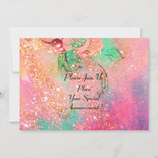 トスカーナの白樺の木, 緑、ピンク、ゴールドのきらめき 招待状 (裏面)