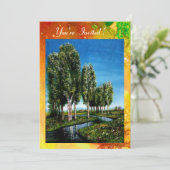 トスカーナの白樺の木 緑 茶色 黄色のきらきら 招待状 (スタンド正面)