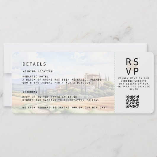 トスカーナの目的地の搭乗券の写真結婚の写真 招待状 (裏面)