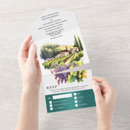 トスカーナの結婚水彩葡萄畑イタリアンワイナリー オールインワン招待状