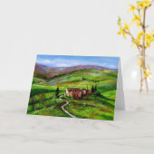 トスカーナの緑の丘陵のある風景 カード (黄色い花)