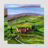 トスカーナの緑の丘陵のある風景 招待状 (正面/裏面)