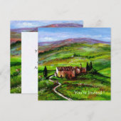 トスカーナの緑の丘陵の風景 招待状 (正面/裏面)