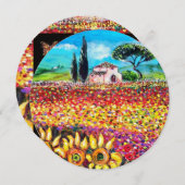 トスカーナの花々/ フィールド、ポピーとひまわり 招待状 (正面/裏面)