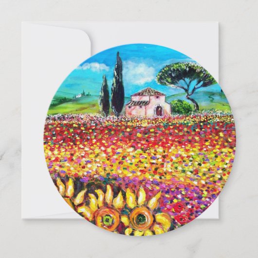 トスカーナの花々/ フィールド、ポピーとひまわり 招待状 (正面)