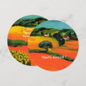 トスカーナの風景とひまわり オレンジ 黒 招待状 (正面/裏面)