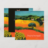 トスカーナの風景とひまわり オレンジ 黒 招待状 (正面/裏面)