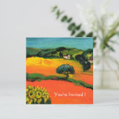 トスカーナの風景とひまわり オレンジ 黒 招待状 (スタンド正面)