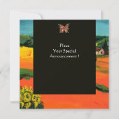 トスカーナの風景とひまわり オレンジ 黒 招待状 (裏面)