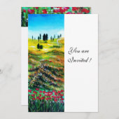 トスカーナの風景とポピー , 白 招待状 (正面/裏面)