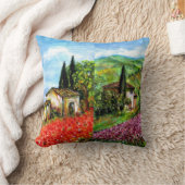 トスカーナの風景のケシとアイリス クッション (ブランケット)