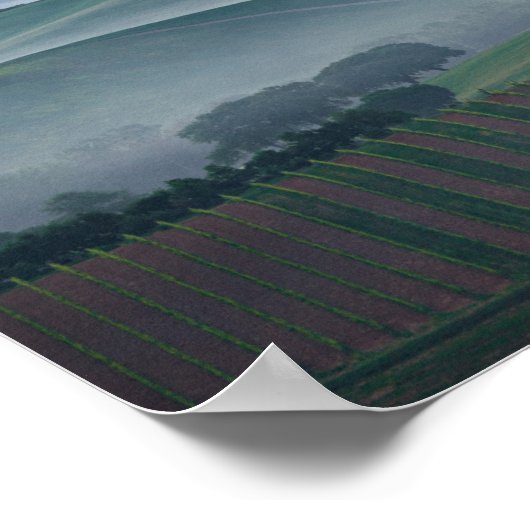 トスカーナの風景のポスター上のピンクの日の出 ポスター (角)