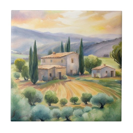 トスカーナの風景の水色彩の鮮やか色のタイル タイル (正面)